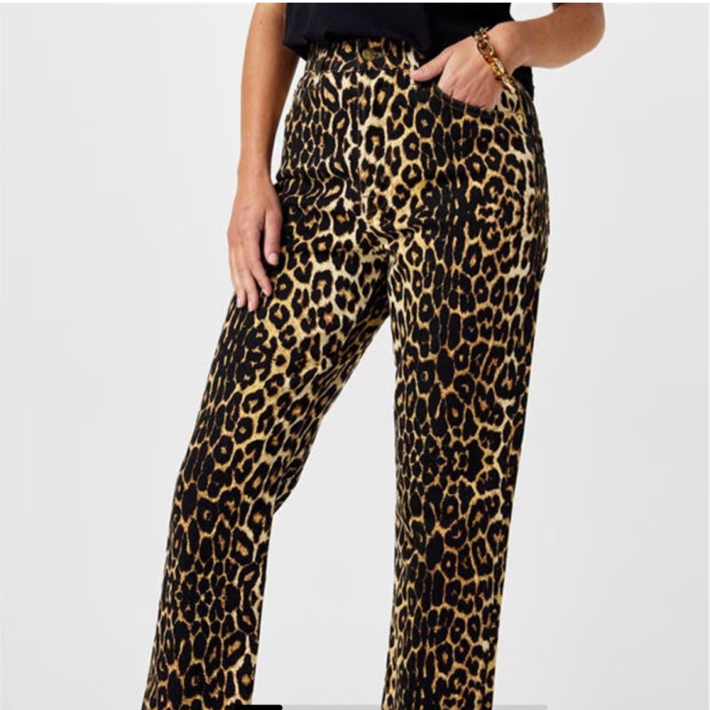Leopard Print Straight Leg Stretch Jeans With Tuxedo Stripes Size 36 Euro (6-8)